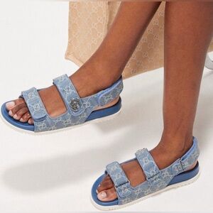 GUCCI Moritz Monogram Easy Slingback Denim Dad Sandals Size 8.5US / 38.5EU